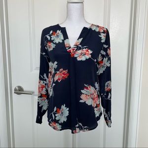 Joie Navy Floral 100% Silk Blouse